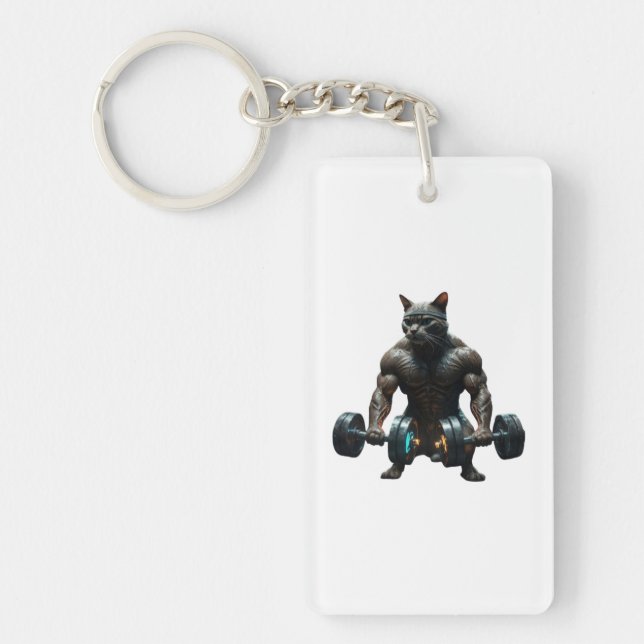 Beast Mode Muscular Gym Cat Key Ring (Front)