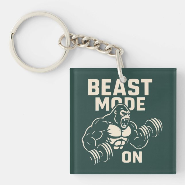 Beast Mode On Gorilla Gym Motivation Key Ring (Front)