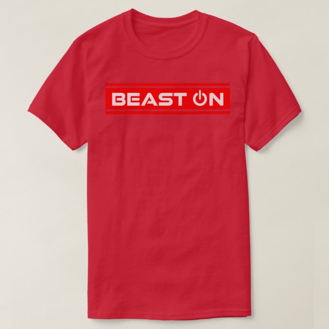 Beast ON Red Gym Fitness Workout Gym Saying Motiva T-Shirt (Design Front)