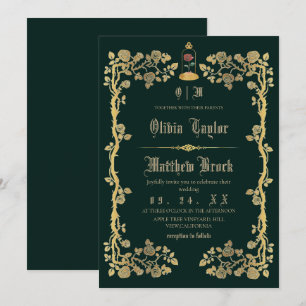 Beast & the Beauty Emerald Green Wedding Invitation