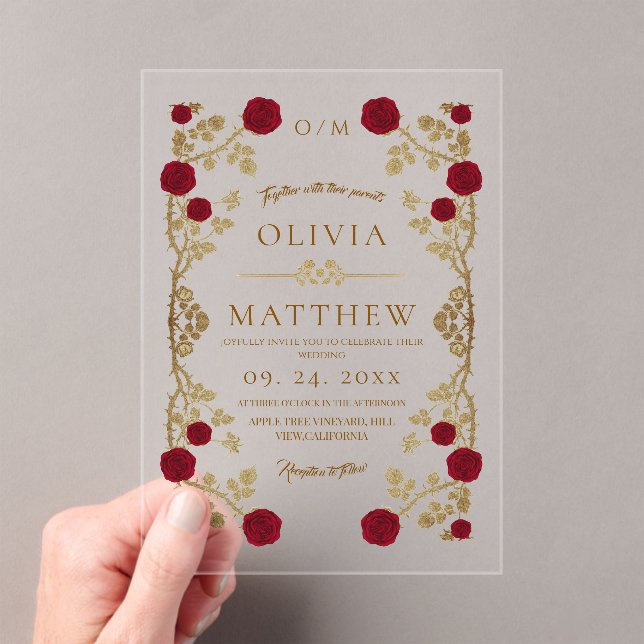 Beast & the Beauty Rose Wedding Acrylic Invitations (Insitu (Handheld))