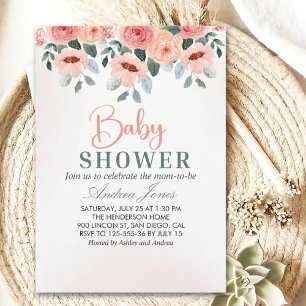 Beatiful Water Color Flowers Garden Baby Shower Invitation