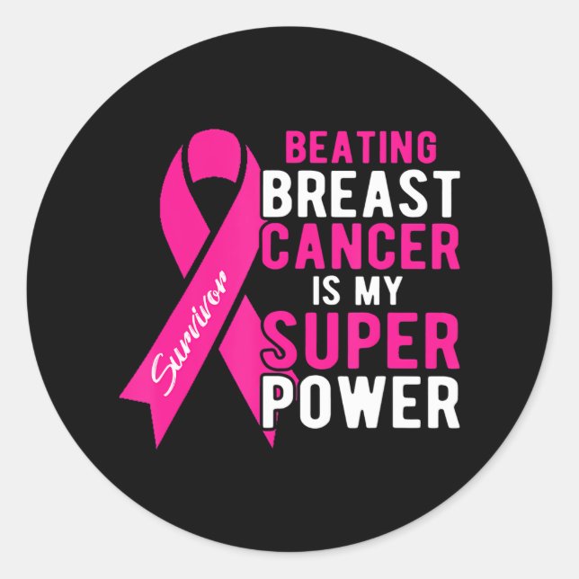 Beating Breast Cancer Is My Superpower Women Classic Round Sticker (Front)