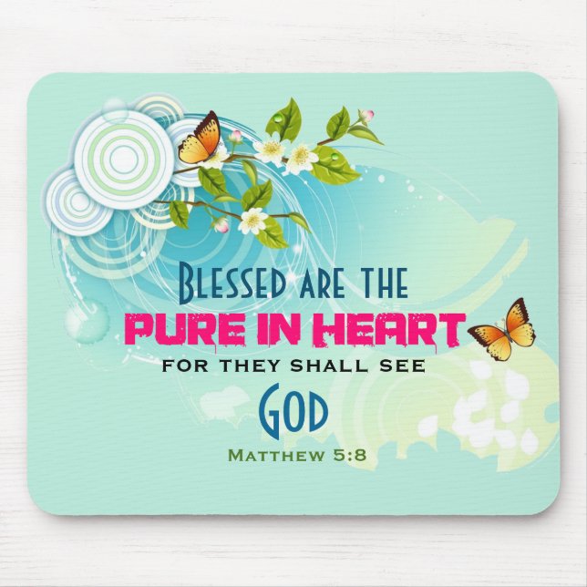 Beatitude Quote with Butterflies and Blossoms Mouse Mat (Front)