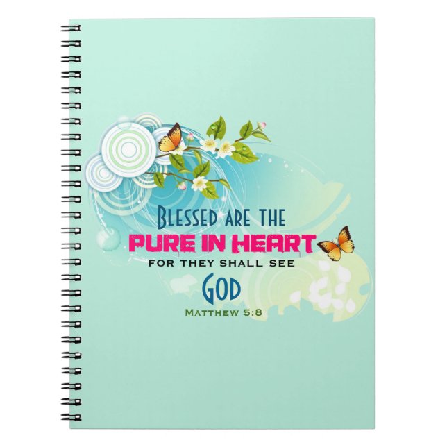 Beatitude Quote with Butterflies and Blossoms Notebook (Front)