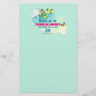 Beatitude Quote with Butterflies and Blossoms Stationery