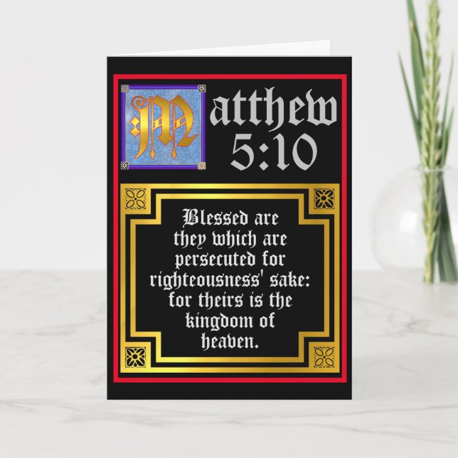 Beatitudes Matthew 5 Blue Gold Illuminated Letter Thank You Card (Front)