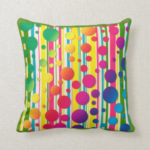 [Beatnik Bubbles] Retro Polka Dot Striped Green Cushion