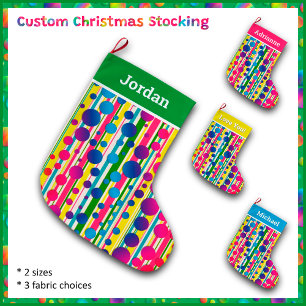 [Beatnik Bubbles] Retro Polka Dot Striped Green Large Christmas Stocking