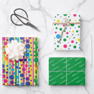 [Beatnik Bubbles] Retro Polka Dot Striped Green Wrapping Paper Sheet