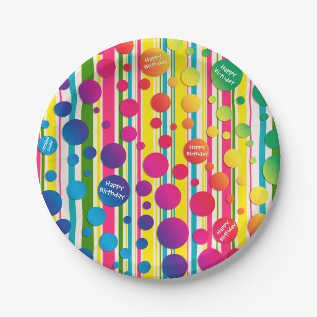[Beatnik Bubbles] Retro Polka Dot Striped Paper Paper Plate (Front)