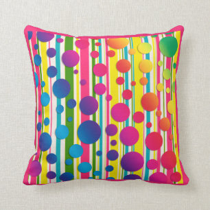 [Beatnik Bubbles] Retro Polka Dot Striped Pink Cushion