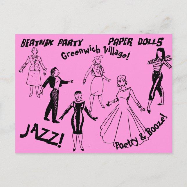 Beatnik Party Paper Dolls - Greenwich Village Gals Postcard (Front)