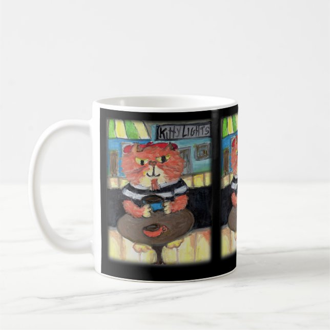 Beatnik Poet Kitty Coffeehouse Folk Art Fun Coffee Mug (Left)
