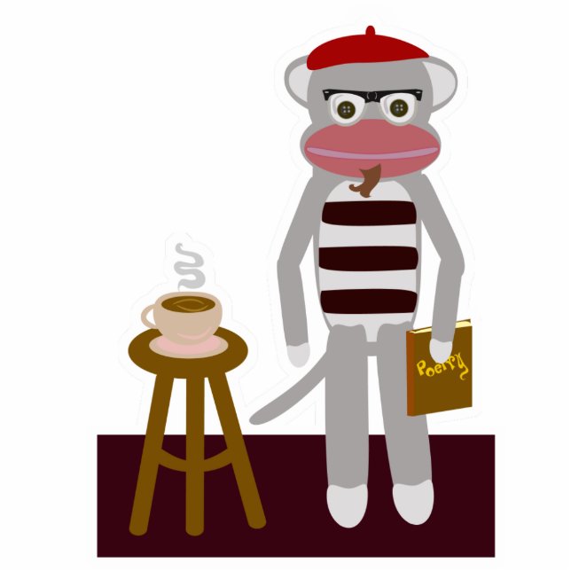 Beatnik Sock Monkey Cutout Sculpture Standing Photo Sculpture (Front)