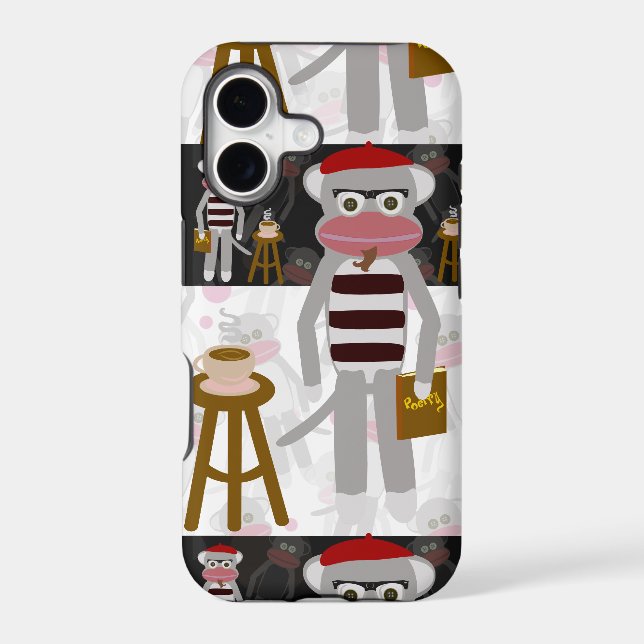 Beatnik Sock Monkey Striped Pattern Fun Art (Back)