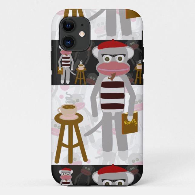 Beatnik Sock Monkey Striped Pattern Fun Art Case-Mate iPhone Case (Back)