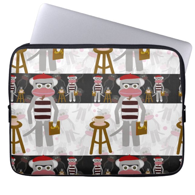 Beatnik Sock Monkey Striped Pattern Laptop Sleeve (Front)
