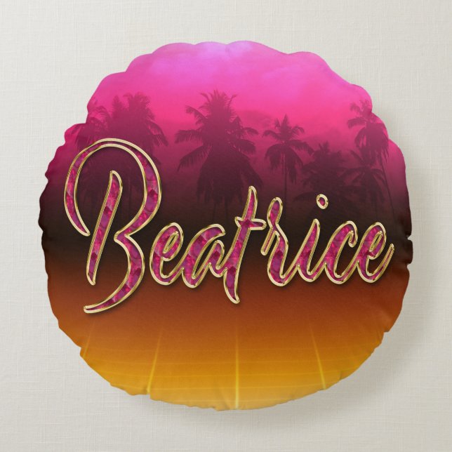 Beatrice First Name Golden pink cushion (Front)