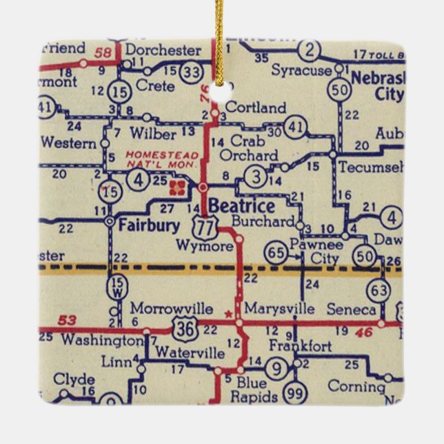 Beatrice NE Vintage Map Ceramic Ornament (Back)