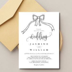 Beatrice Ribbon Bow Black and White Wedding  Invitation