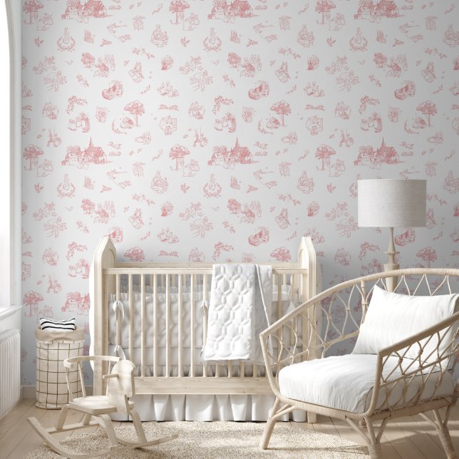 Beatrix Peter the Rabbit Toile Chinoiserie Red Wallpaper (Kids)