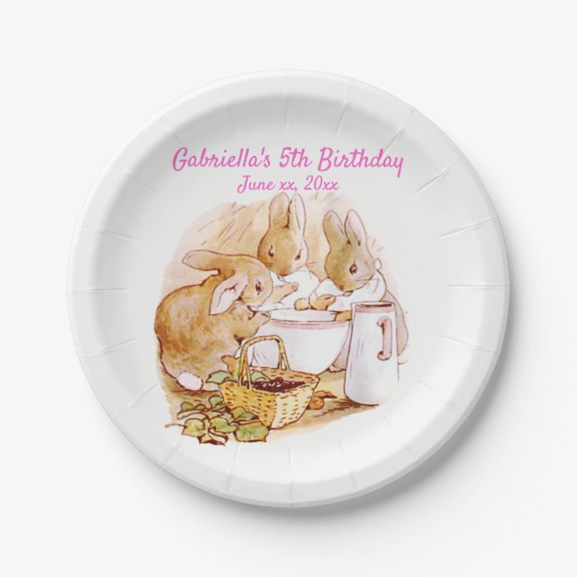 Beatrix Potter Bunnies Berries and Cream Birthday Paper Plate (Front)