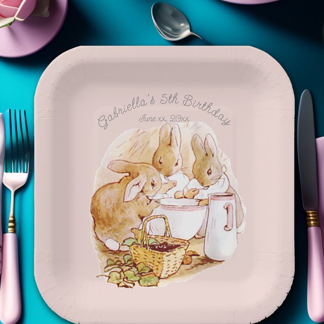 Beatrix Potter Bunnies Berries and Cream Birthday Paper Plate (Creator Uploaded)