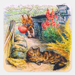 Beatrix Potter - Bunnies Watching the Cat Square Sticker