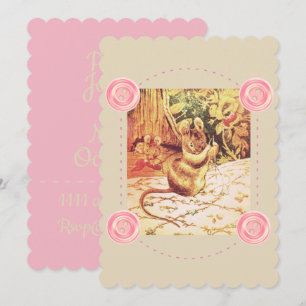 Beatrix potter mouse cute vintage sewing pink invitation