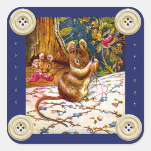 Beatrix potter mouse cute vintage sewing square sticker