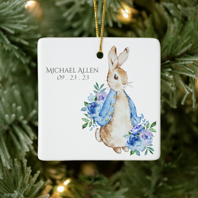 Beatrix Potter Peter Rabbit Blue Personalised Baby Ceramic Ornament (Tree)