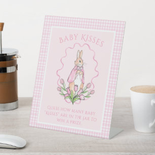 Beatrix Potter Pink Baby Kisses Baby Shower Game Pedestal Sign