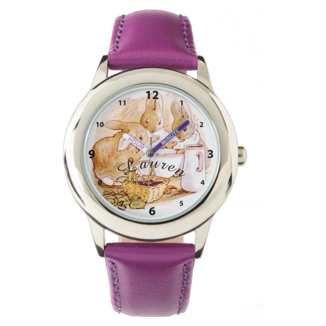 Beatrix Potter, Rabbits, Milk & Berries Custom Watch (Front)
