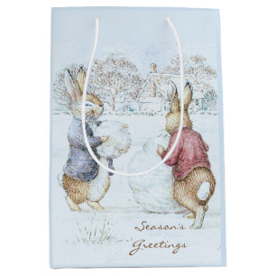 Beatrix Potter Snowman and Bunnies Holiday Medium Gift Bag