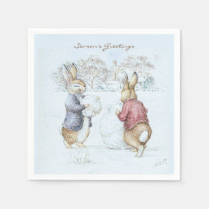 Beatrix Potter Snowman and Bunnies Holiday Napkin
