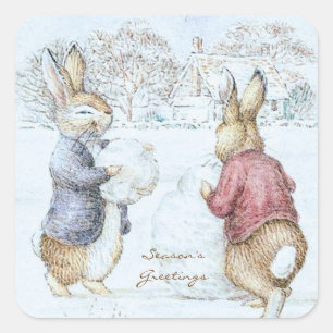 Beatrix Potter Snowman and Bunnies Holiday  Square Sticker