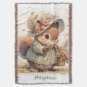Beatrix Potter Style Baby Squirrel Throw Blanket