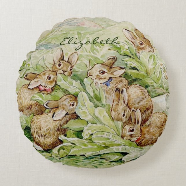 Beatrix Potter Tale of the Flopsy Bunnies Round Cushion (Front)
