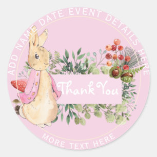 Beatrix Vintage Rabbit Pink Waistcoat Girls Event Classic Round Sticker