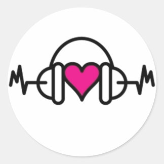 Beats of Love | Pink heart with pulse & headphone Classic Round Sticker