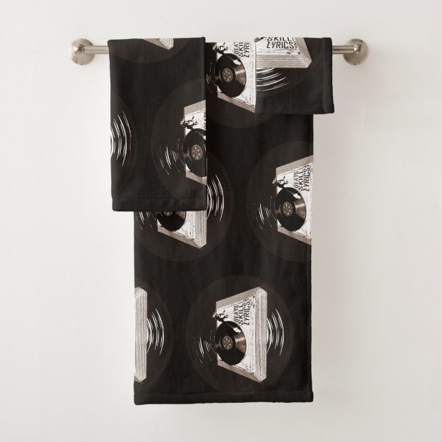 BEATS SKILL LYRICS ON TURNTABLE HIP HOP BATH TOWEL SET (Insitu)