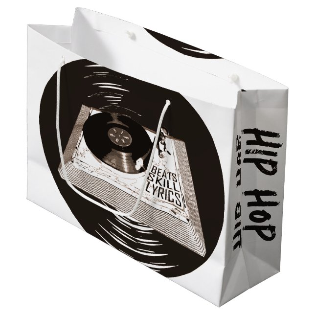 BEATS SKILL LYRICS ON TURNTABLE HIP HOP LARGE GIFT BAG (Front Angled)