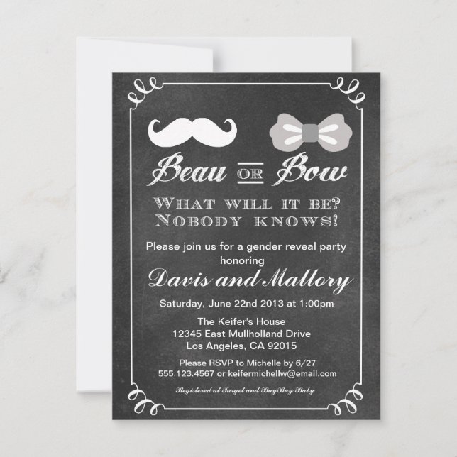 Beau Or Bow Gender Reveal Baby Shower invitation (Front)