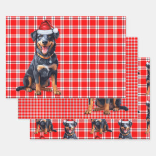 Beauceron Christmas Dog Red Holiday Plaid Wrapping Paper Sheet