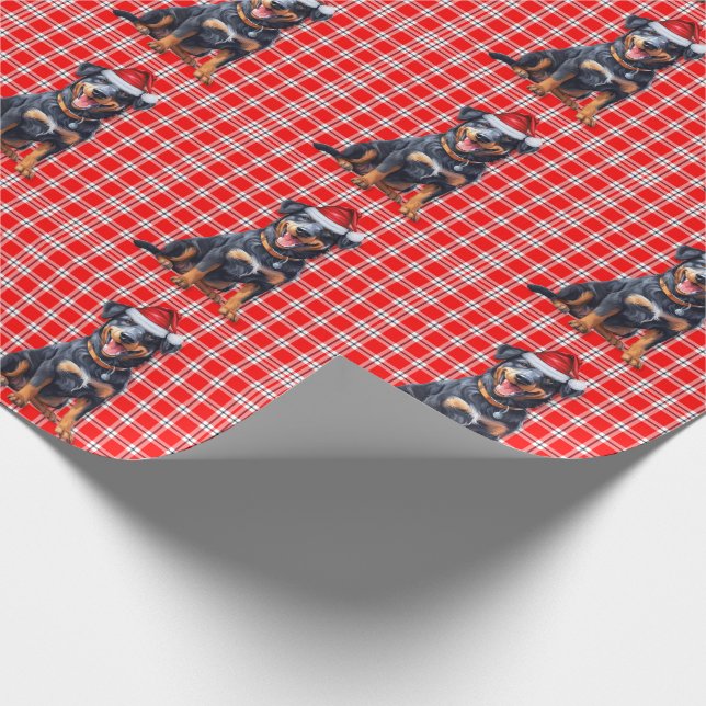 Beauceron Dog and Red Plaid Christmas Wrapping Paper (Corner)