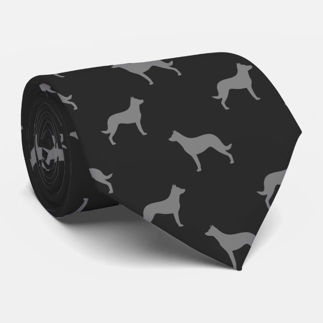 Beauceron Dog Breed Silhouettes Pattern Grey Tie (Rolled)