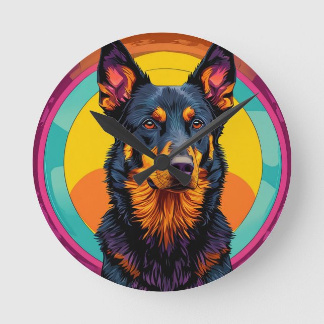 Beauceron dog Colourful Illustration Round Clock (Front)