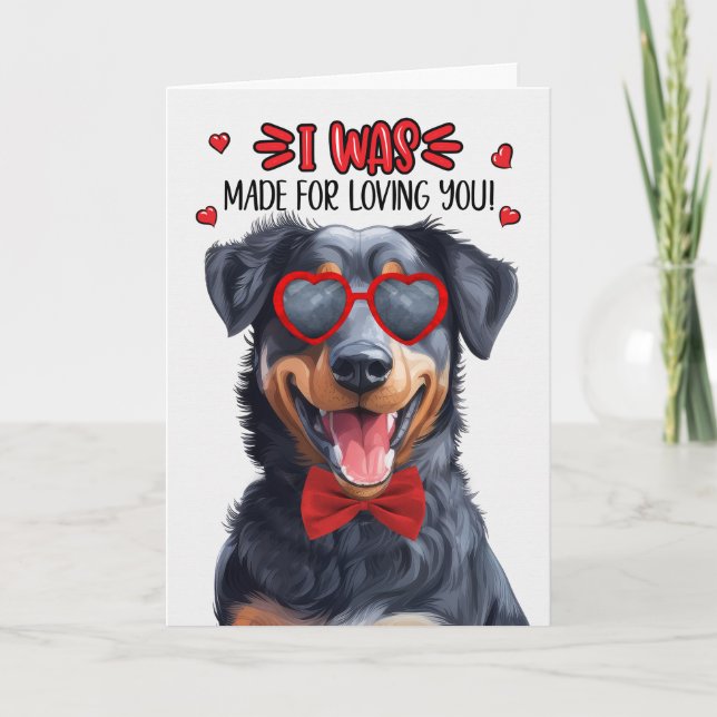 Beauceron Dog Made for Loving You Valentine Holiday Card (Front)