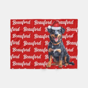 Beauceron on Red with Name Christmas Dog Fleece Blanket